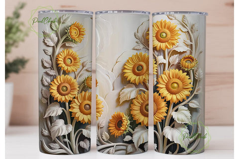 Sunflower Bas-Relief 20oz Tumbler Wrap Sublimation PixelChick 
