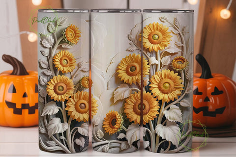 Sunflower Bas-Relief 20oz Tumbler Wrap Sublimation PixelChick 