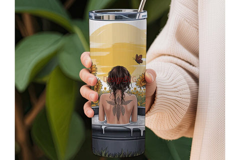 Sunflower Bath Tumbler Wrap Sublimation DesignSVG 