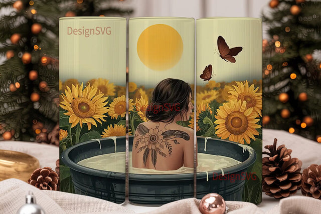 Sunflower Bath Tumbler Wrap Sublimation DesignSVG 