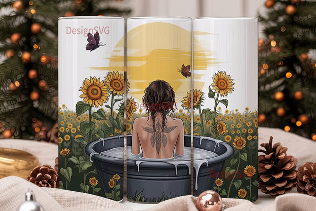 Sunflower Bath Tumbler Wrap Sublimation DesignSVG 