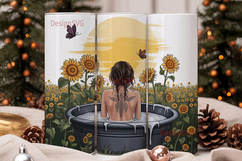 Sunflower Bath Tumbler Wrap Sublimation DesignSVG 