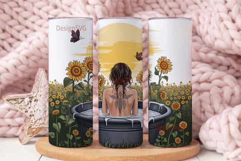 Sunflower Bath Tumbler Wrap Sublimation DesignSVG 