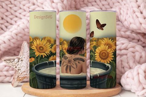 Sunflower Bath Tumbler Wrap Sublimation DesignSVG 