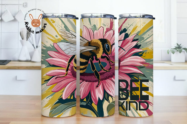 Sunflower Bee Kind 20oz Skinny Tumbler Sublimation Designs Sublimation Rabbitmakies 