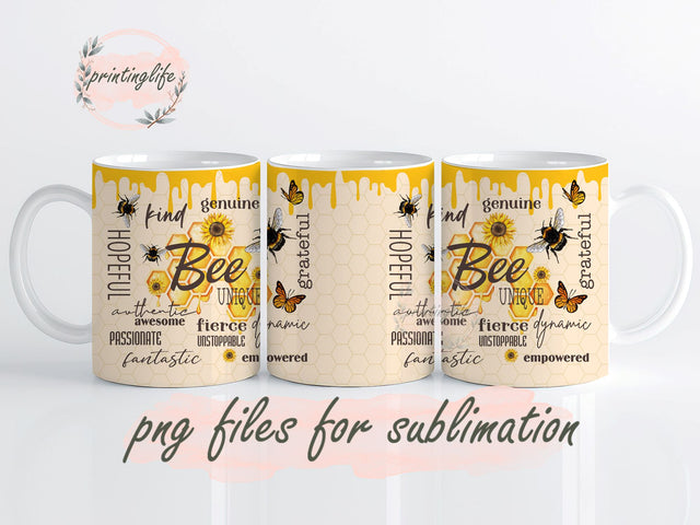 Sunflower Bee Positive Affirmations Mug Wrap Design, Instant Digital Design Download Mug Wrap Design, Mug Design PNG Sublimation PrintingLife 