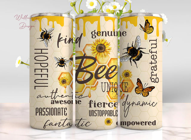 Sunflower Bee Positive Affirmations Sublimation Tumbler PNG Design 20 Oz Straight Skinny Tumbler Wrap Inspirational Tumbler Digital Donwload Sublimation WillowSageDesign 