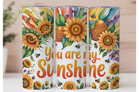 Sunflower Bee Sunshine 20oz Tumbler Wrap Sublimation PixelChick 