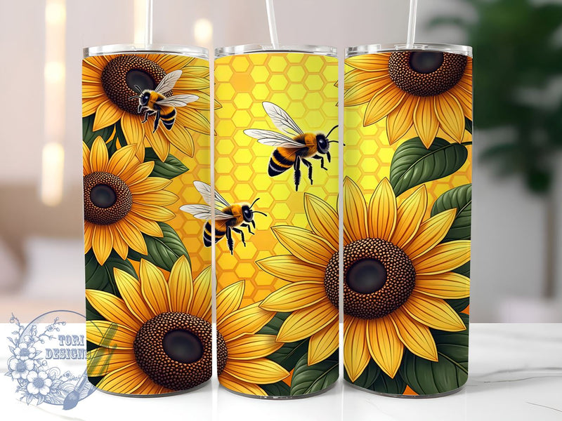 Sunflower Bee Tumbler Wrap Design, Sunflower Tumbler, Bee Tumbler Wrap, Honeycomb Design, 20oz Tumbler, Floral Tumbler, Summer Drinkware, Bee Decor Sublimation ToriDesigns 