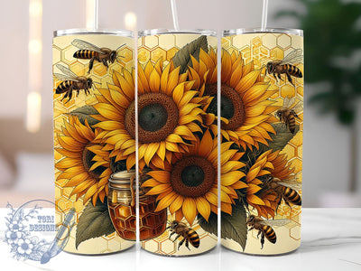 Sunflower Bee Tumbler Wrap Design, Sunflower Tumbler, Bee Tumbler Wrap, Honeycomb Design, 20oz Tumbler, Floral Tumbler, Summer Drinkware, Bee Decor Sublimation ToriDesigns 