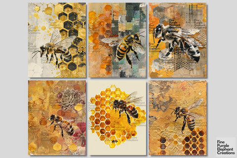 Sunflower Bees Digital Junk Journal Kit Half Page Digital Pattern Fine Purple Elephant Creations 