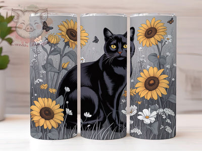 Sunflower Black Cat 20oz Tumbler, Black Cat, Floral Print, Pet Lover, 20oz Sublimation, PNG Design, Gift Idea Sublimation Lara' s Designs 