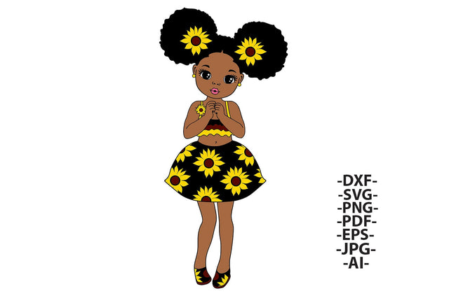 Sunflower Black Girl Clipart SVG PNG DXF African American Toddler Summer Sublimation Design for Cricut and DIY Projects SVG 1uniqueminute 