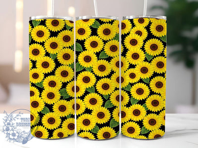 Sunflower Black Quilt 20oz Tumbler Wrap, Sunflower Motif, Black Quilt, Rustic Charm, Farmhouse Style, Vintage Design, Skinny Tumbler, Sublimation PNG Sublimation ToriDesigns 