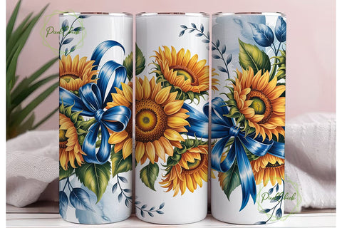 Sunflower Blue Bow Floral Tumbler Wrap Sublimation PixelChick 