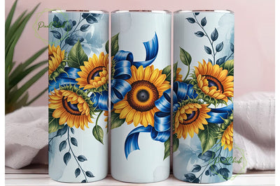 Sunflower Blue Bow Floral Tumbler Wrap Sublimation PixelChick 