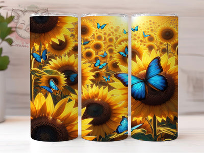 Sunflower Blue Butterfly 20oz Tumbler, Sunflower Cup Wrap, Butterfly Floral Design, Sublimation Tumbler Wrap, 20Oz Tumbler Design, Nature Inspired Cup, Elegant Butterfly Sunflower Wrap Sublimation Lara' s Designs 