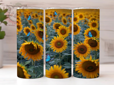 Sunflower Blue Butterfly 20oz Tumbler, Sunflower Cup Wrap, Butterfly Floral Design, Sublimation Tumbler Wrap, 20Oz Tumbler Design, Nature Inspired Cup, Elegant Butterfly Sunflower Wrap Sublimation Lara' s Designs 