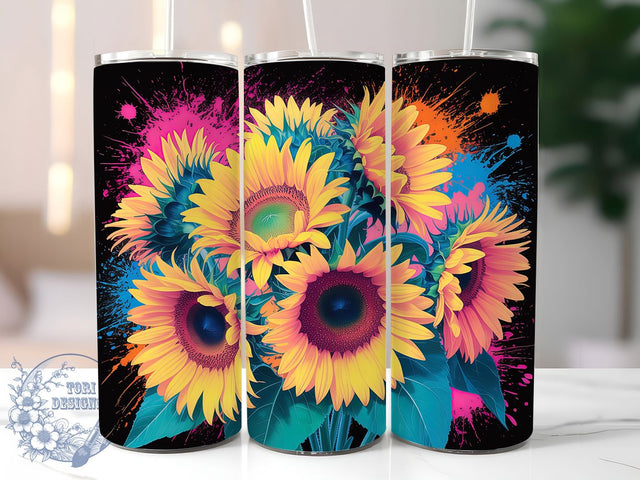 Sunflower Boho Floral 20oz Tumbler, Bohemian Tumbler, Nature Sublimation, Inspirational Wrap Design, Stylish PNG, 20oz Tumbler Wrap Sublimation ToriDesigns 
