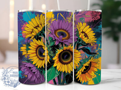 Sunflower Boho Floral 20oz Tumbler, Bohemian Tumbler, Nature Sublimation, Inspirational Wrap Design, Stylish PNG, 20oz Tumbler Wrap Sublimation ToriDesigns 