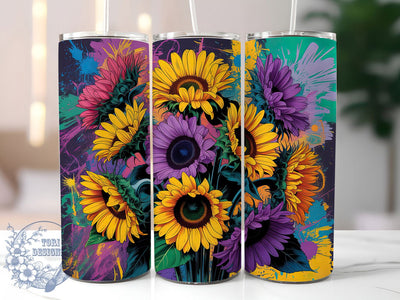 Sunflower Boho Floral 20oz Tumbler, Bohemian Tumbler, Nature Sublimation, Inspirational Wrap Design, Stylish PNG, 20oz Tumbler Wrap Sublimation ToriDesigns 