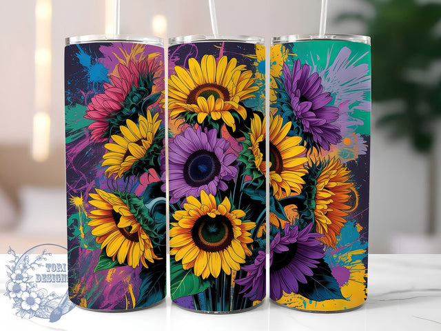 Sunflower Boho Floral 20oz Tumbler, Bohemian Tumbler, Nature Sublimation, Inspirational Wrap Design, Stylish PNG, 20oz Tumbler Wrap Sublimation ToriDesigns 