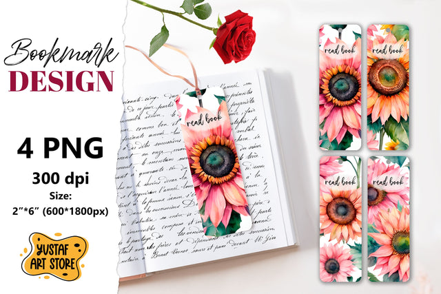 Sunflower Bookmark printable design. Book quote Sublimation Yustaf Art Store 