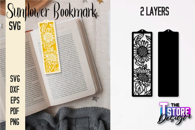 Sunflower Bookmark SVG | Summer Bookmark SVG | Book Lover SVG The T Store Design 
