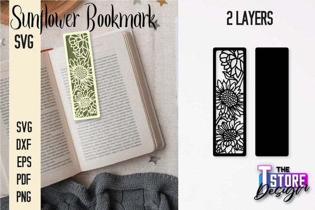 Sunflower Bookmark SVG | Summer Bookmark SVG | Book Lover SVG The T Store Design 