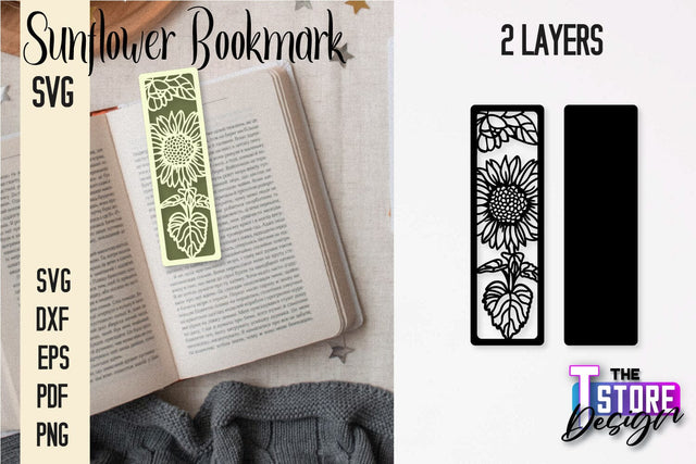 Sunflower Bookmark SVG | Summer Bookmark SVG | Book Lover SVG The T Store Design 
