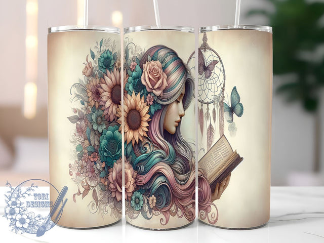 Sunflower Books Tumbler, 20oz Tumbler Wrap, Floral Sublimation Design, Book Lover Gift, Reading Tumbler, Digital Download, Nature Inspired Drinkware Sublimation ToriDesigns 