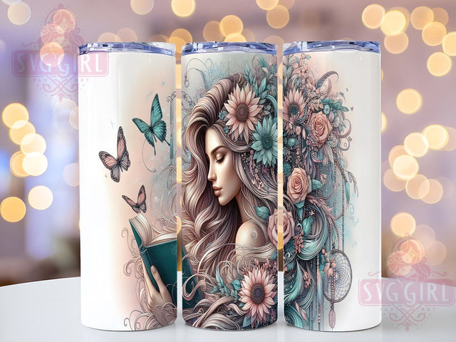 Sunflower Books Tumbler, 20oz Tumbler Wrap, Sublimation PNG, Floral Book Design, Teacher Gift Tumbler, Reading Theme Tumbler, Digital Download Sublimation SvggirlplusArt 