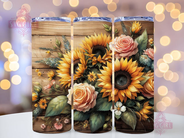 Sunflower Border 20oz Tumbler Wrap Sublimation Design, Straight Tapered Tumbler Wrap, Sunflower Tumbler Png, Instant Digital Download Sublimation SvggirlplusArt 