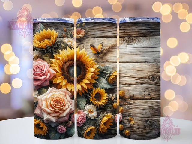 Sunflower Border 20oz Tumbler Wrap Sublimation Design, Straight Tapered Tumbler Wrap, Sunflower Tumbler Png, Instant Digital Download Sublimation SvggirlplusArt 