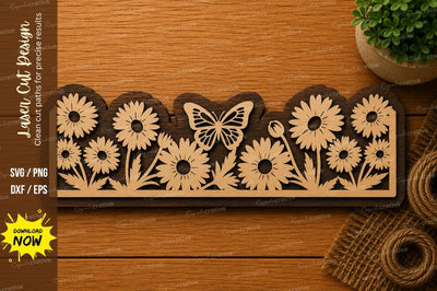 Sunflower Border SVG | Floral Laser Cut File | Glowforge CNC DXF PNG EPS SVG Regulrcrative 