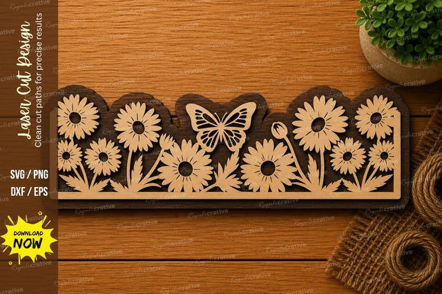 Sunflower Border SVG | Floral Laser Cut File | Glowforge CNC DXF PNG EPS SVG Regulrcrative 