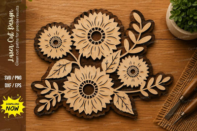 Sunflower Bouquet SVG | Floral Laser Cut File | Glowforge CNC DXF PNG EPS SVG Regulrcrative 