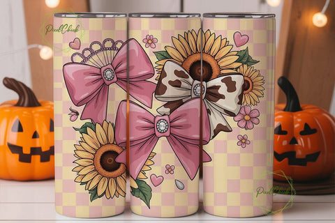 Sunflower Bow Tumbler Wrap PNG Sublimation PixelChick 
