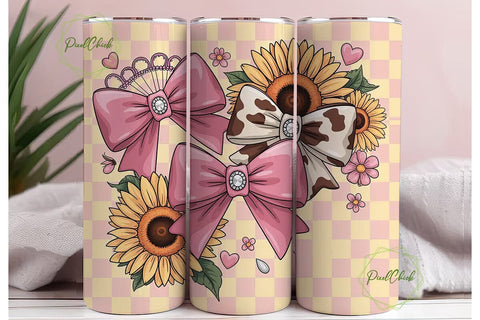 Sunflower Bow Tumbler Wrap PNG Sublimation PixelChick 
