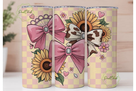 Sunflower Bow Tumbler Wrap PNG Sublimation PixelChick 