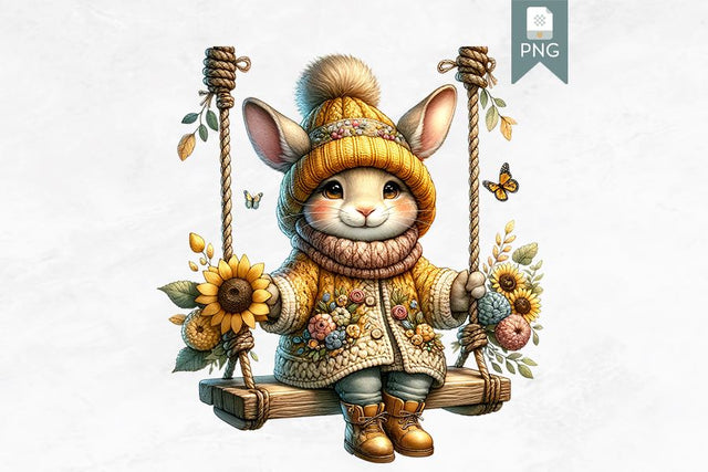 Sunflower Bunny Clipart, Cute Rabbit Floral Illustration Sublimation BijouBay 