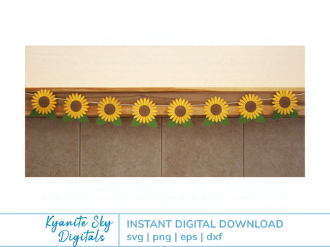 Sunflower Bunting SVG paper flower garland with leaves SVG Kyanite Sky Digitals 
