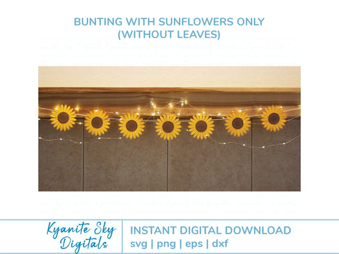 Sunflower Bunting SVG paper flower garland with leaves SVG Kyanite Sky Digitals 