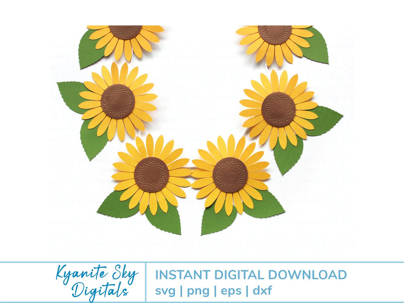 Sunflower Bunting SVG paper flower garland with leaves SVG Kyanite Sky Digitals 
