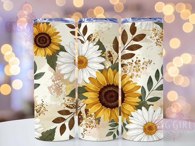 Sunflower Buttercream Floral Tumbler, 20oz Tumbler Sublimation, Rustic Sunflower Design, Vintage Floral Aesthetic, Country Farmhouse Tumbler, Bright Yellow Flower Wrap Sublimation SvggirlplusArt 