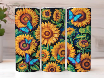 Sunflower Butterflies Rustic 20oz Tumbler, Blue Butterflies, Floral Design, Nature Theme, Rustic Charm, 20oz Tumbler Wrap, Sublimation PNG Sublimation Lara' s Designs 