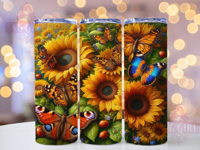 Sunflower Butterfly 20oz Tumbler, Floral Tumbler, Nature Sublimation, Inspirational Wrap Design, Colorful PNG, 20oz Tumbler Wrap Sublimation SvggirlplusArt 