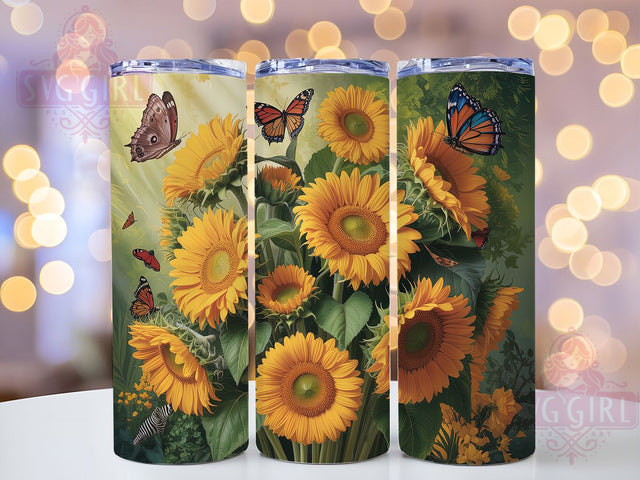 Sunflower Butterfly 20oz Tumbler, Floral Tumbler, Nature Sublimation, Inspirational Wrap Design, Colorful PNG, 20oz Tumbler Wrap Sublimation SvggirlplusArt 
