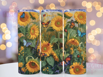 Sunflower Butterfly 20oz Tumbler, Floral Tumbler, Nature Sublimation, Inspirational Wrap Design, Colorful PNG, 20oz Tumbler Wrap Sublimation SvggirlplusArt 