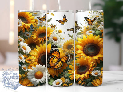 Sunflower Butterfly 20oz Tumbler, Spring Seamless, Floral Tumbler, Nature Sublimation, Inspirational Wrap Design, Colorful PNG, 20oz Tumbler Wrap Sublimation ToriDesigns 